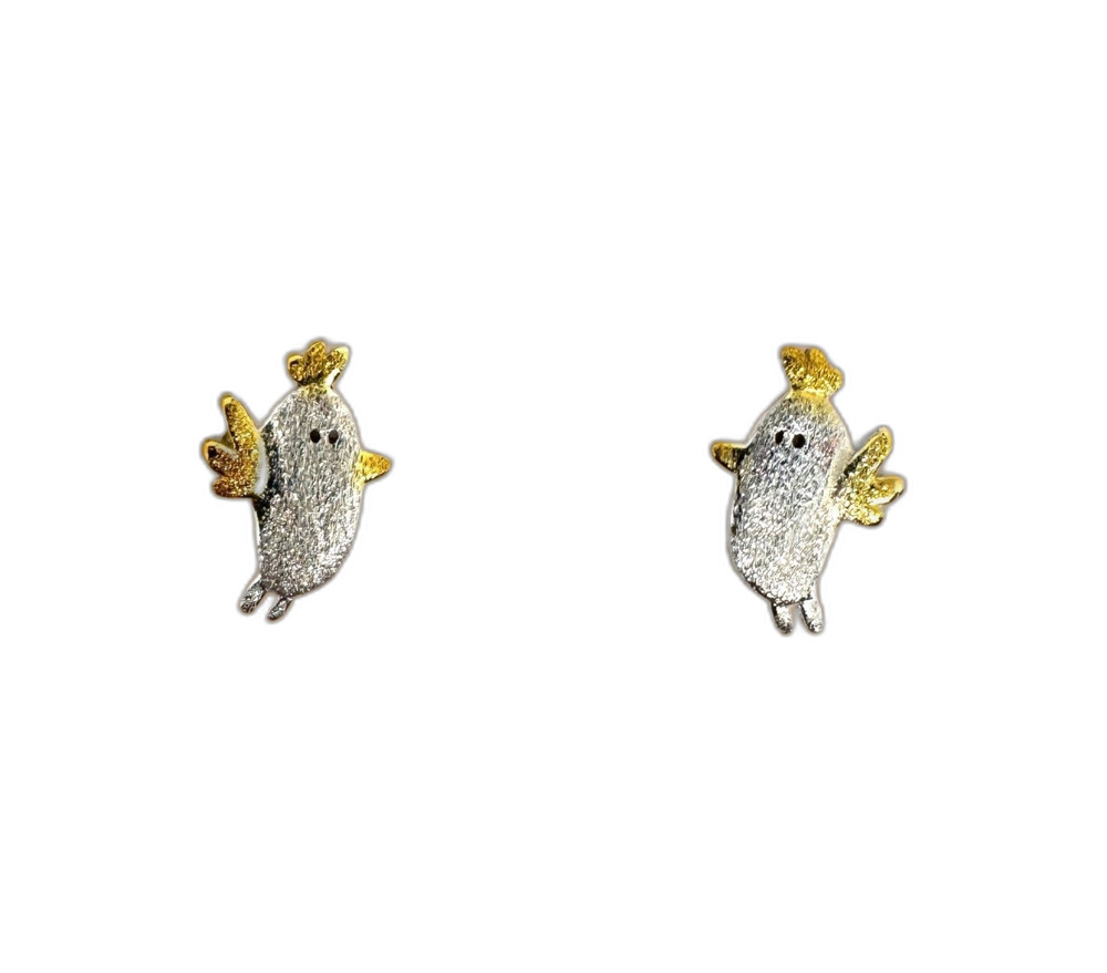 Indio Jewelry Brush Silver & Gold Chicken Stud Earrings #2121